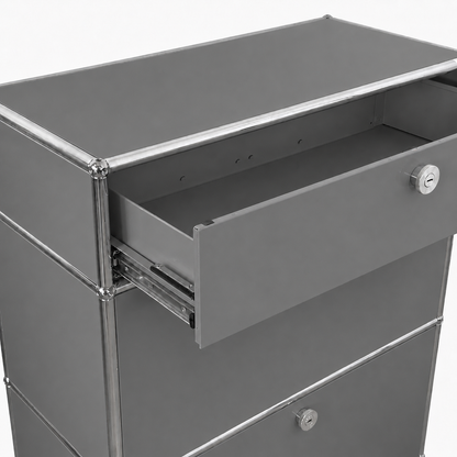 USM Haller Highboard 1x3 mittelgrau Klappen + Auszug