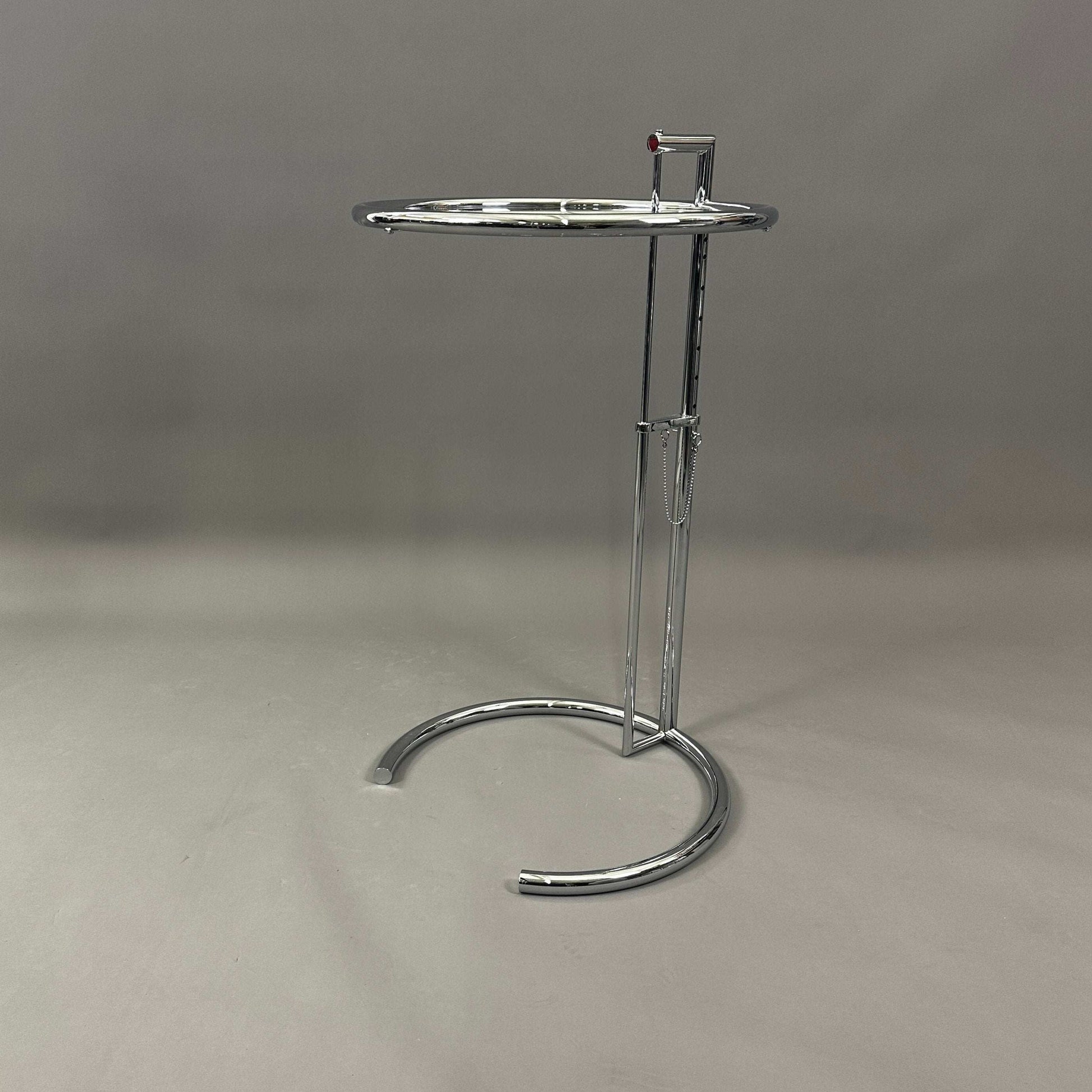 ClassiCon Eileen Gray Beistelltisch adjustable chrome steel side table with round glass top