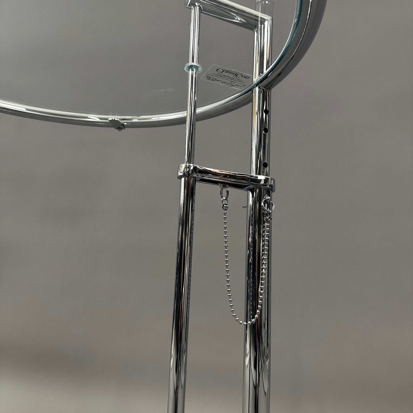 ClassiCon Eileen Gray Beistelltisch adjustable chrome steel side table with glass top