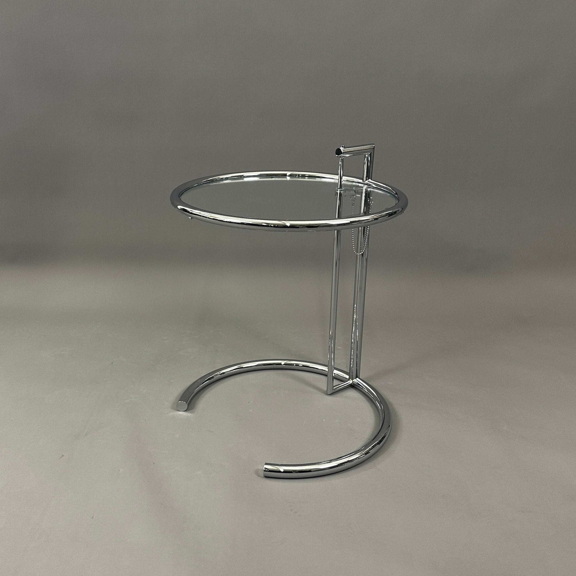 ClassiCon Eileen Gray Beistelltisch adjustable chrome steel frame side table with glass top