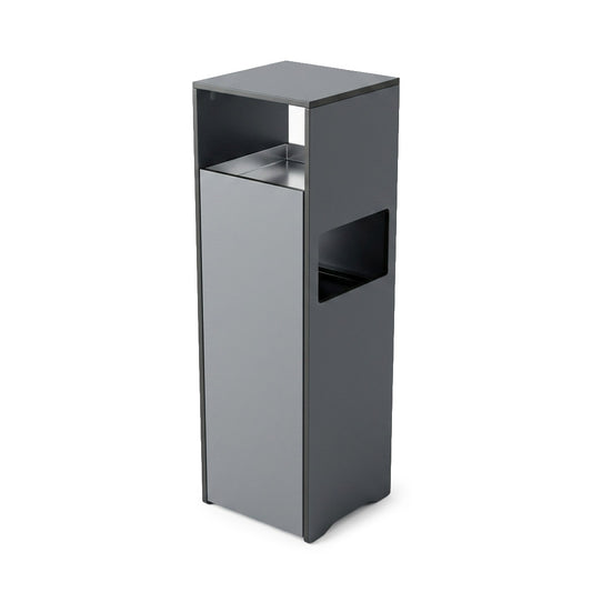 Conmoto Mülleimer/Aschenbecher aus anthrazitfarbenem HPL, schlankes, hohes Design mit Metalleinsatz.