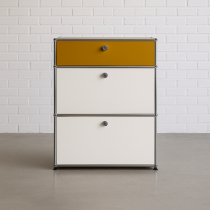 USM Haller Highboard 1x3 weiß / goldgelb mit Klappen
