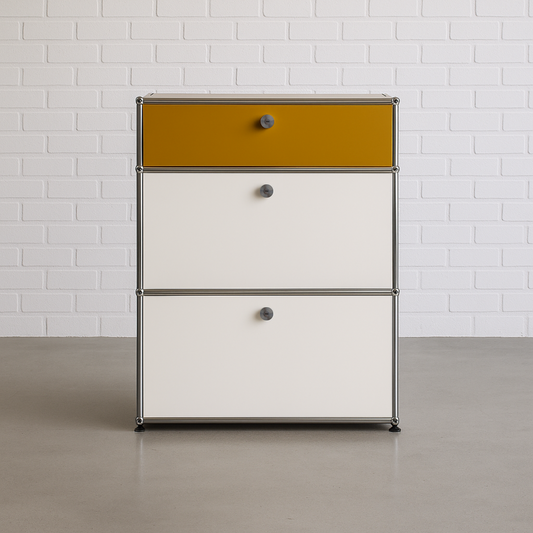 USM Haller Highboard 1x3 weiß / goldgelb mit Klappen