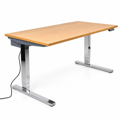 Dobergo Schreibtisch elektrisch höhenverstellbar 160x80cm Ahorn/Chrom