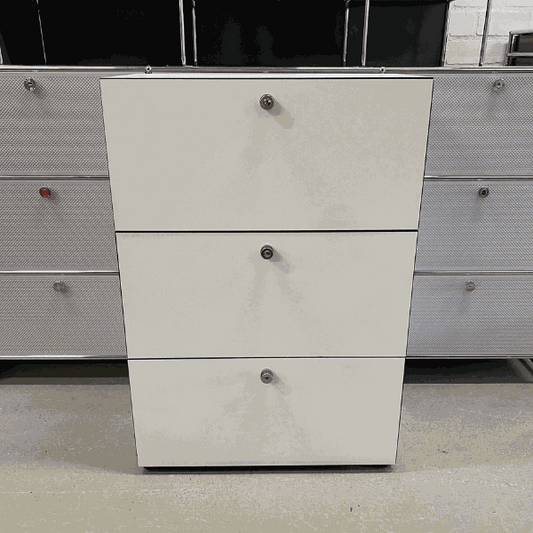 Dobergo Sideboard 3OH white compact storage cabinet with three drop-down compartments measuring 118x80x42cm