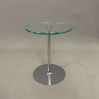 Draenert Beistelltisch aus Glas mit Chromfuß, Ø35cm, Höhe 45cm