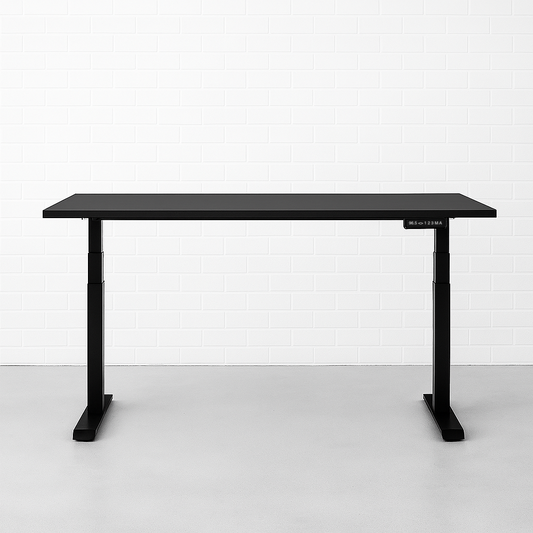 FLEX EHV-2 elektrisch höhenverstellbarer Schreibtisch mit schwarzem Gestell und Tischplatte, 120-200 cm breit, 68-126 cm höhenverstellbar, 4-fach Memoryfunktion, moderner Steh-Sitz-Tisch