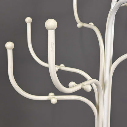 Fritz Hansen white Coat Tree coat rack with curved hooks and rounded ends against gray background
