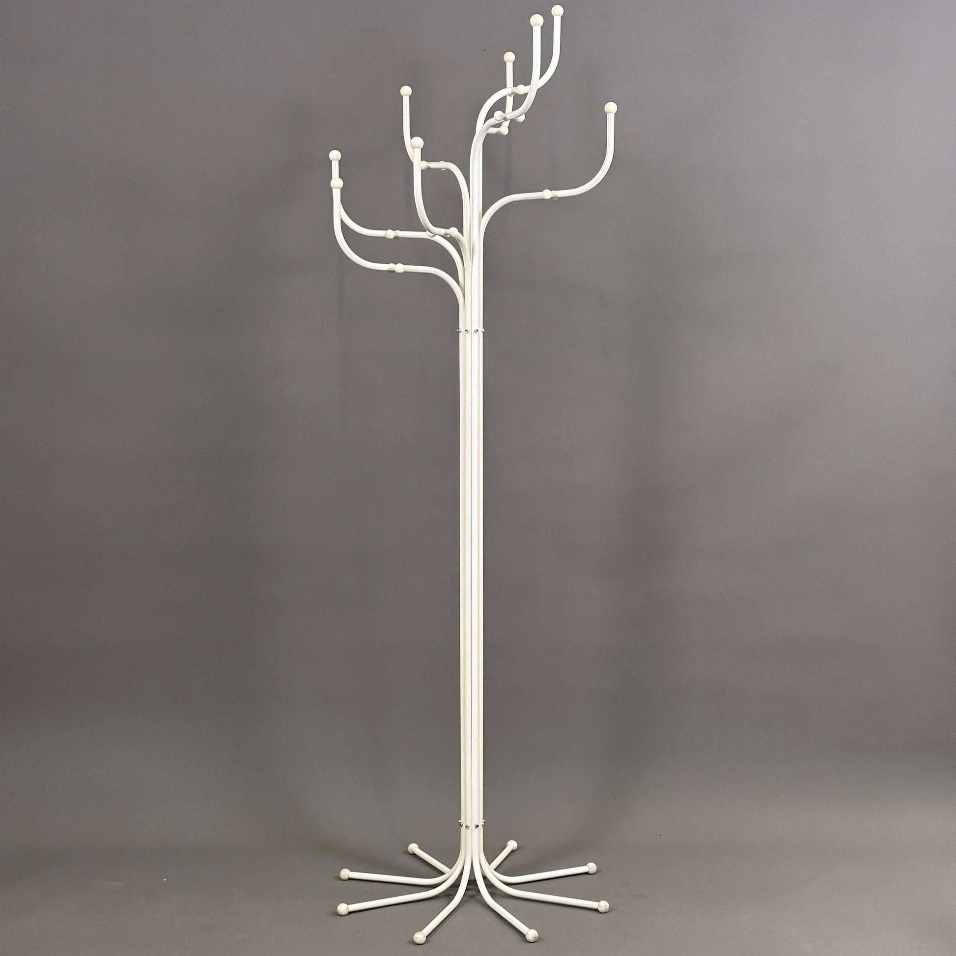 Fritz Hansen white Coat Tree standing coat rack with multiple hooks and minimalist design