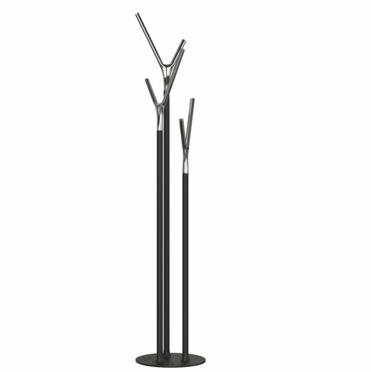 Frost Wishbone coat rack in polished black finish with dual-height wishbone hooks designed by Busk + Hertzog
