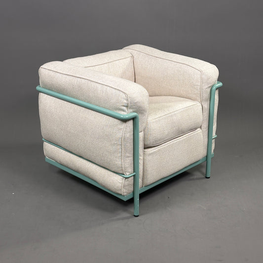 Cassina LC2 Sessel Stoff Leinen beige Gestell türkis