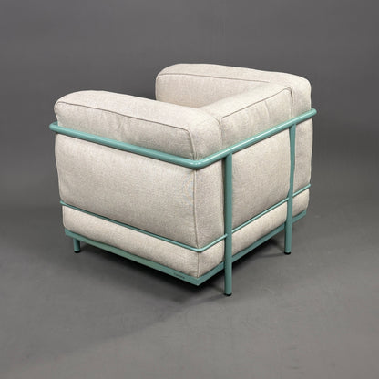 Cassina LC2 Sessel Stoff Leinen beige Gestell türkis