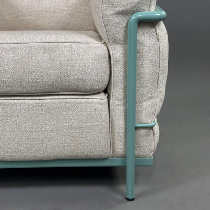 Cassina LC2 Sessel Stoff Leinen beige Gestell türkis