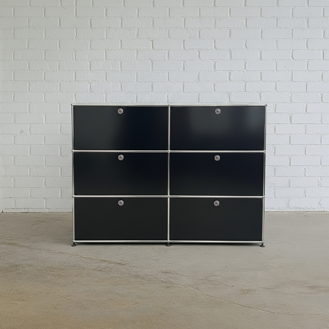 USM Haller Highboard 2x3 schwarz 4 Auszüge / 2 Klappen