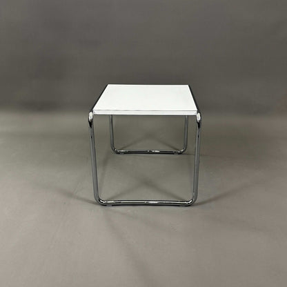 Knoll Breuer Laccio side table with white lacquered top and chrome-plated steel tubular frame