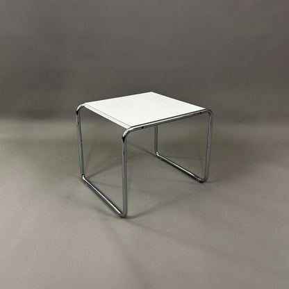 Knoll Breuer Laccio side table with white lacquered top and chrome-plated tubular steel frame