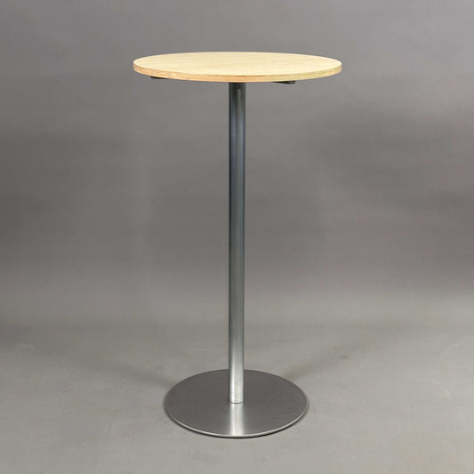 LaPalma Brio Stehtisch mit silbernem Metallgestell und runder Holzplatte, 110x60 cm
