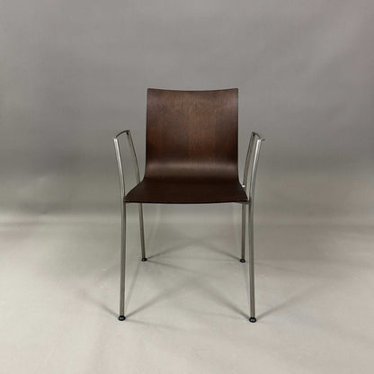 LaPalma S15 thin Stuhl mit Nussbaum-Sitzschale und sandgestrahltem Edelstahlgestell