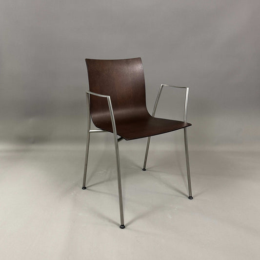 LaPalma S15 thin Stuhl mit Nussbaum-Sitzschale und sandgestrahltem Edelstahlgestell