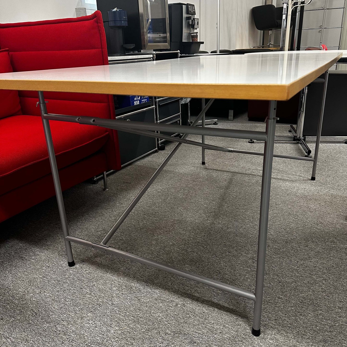 Lampert / Eiermann Tisch with silver frame and white oak adjustable tabletop