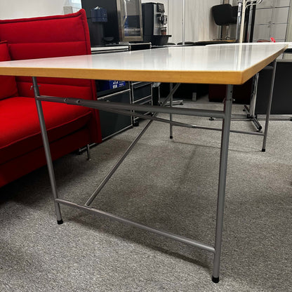 Lampert / Eiermann Tisch with silver frame and white oak adjustable tabletop