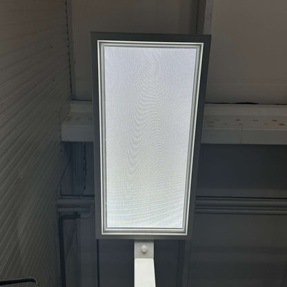 White Lenorad LED floor lamp with 4000K neutral white light, daylight and motion sensors, dimmable touch control, 80W power consumption, new and original packaging.