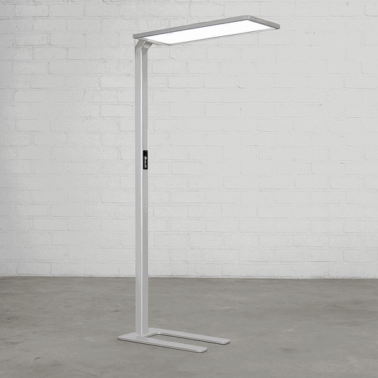 Lenorad LED Stehlampe silbergrau mit 4000K neutralweiß, dimmbar, Tageslicht- und Bewegungssensor, Touch-Bedienung, 80W Verbrauch