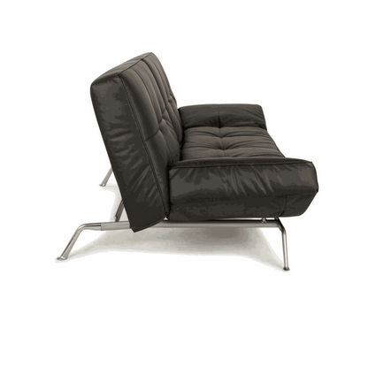 Lignet Roset Schlafsofa Smala aus schwarzem Leder mit verstellbarer Rückenlehne und Metallgestell