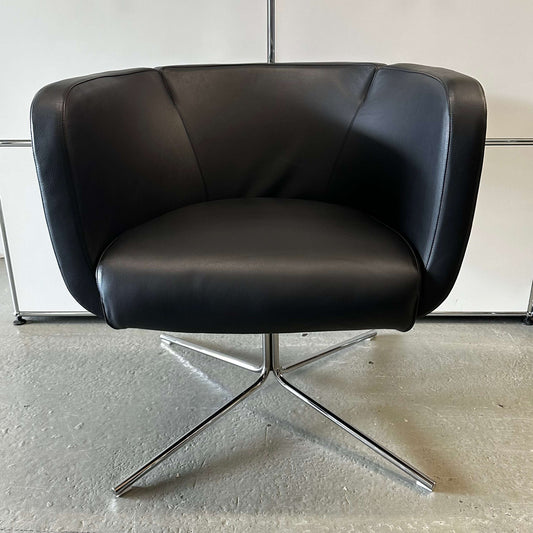 Living Divani Ledersessel Jelly black leather swivel chair with chrome base modern luxury design