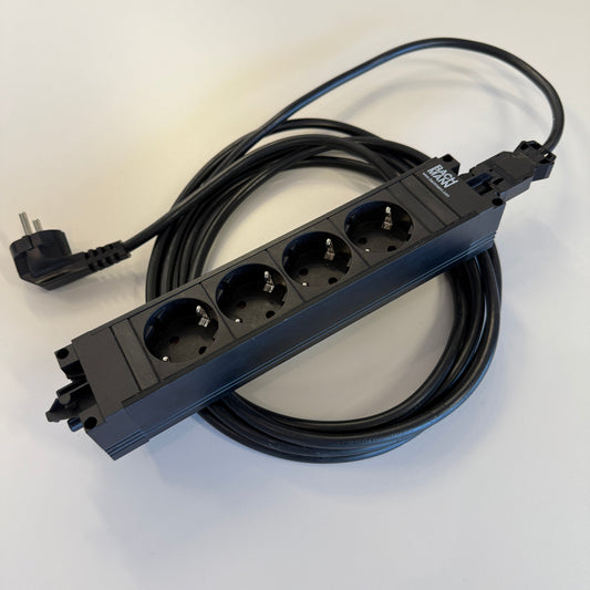 Black Bachmann Mehrfachsteckdose with 4 protected sockets and attached power cord