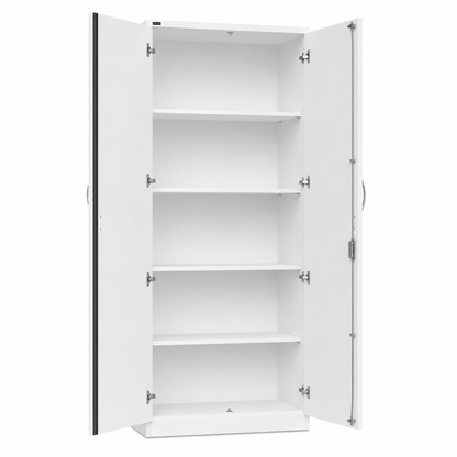 Weisser NowyStyl Aktenschrank 5OH aus MFC mit fünf offenen Fächern, Türen geöffnet.