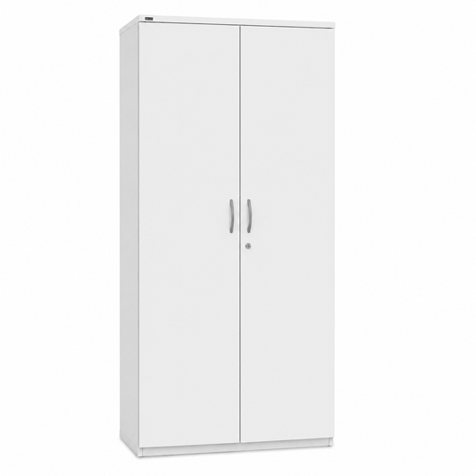 Weisser NowyStyl Aktenschrank 5OH aus MFC, 80x196x46cm, mit zwei Türen und silbernem Griff.