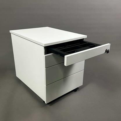 Weißer Ophelis Rollcontainer aus beschichtetem Holz mit vier abschließbaren Schubladen, Maße 56x45x60 cm