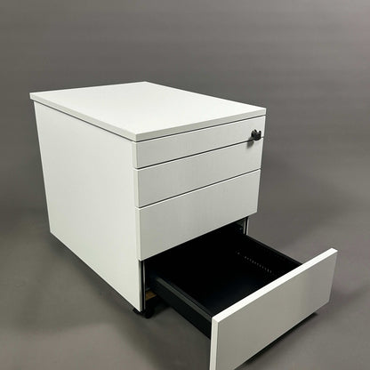 weißer Ophelis Rollcontainer aus Holz mit vier Schubladen, abschließbar, 56x45x60 cm