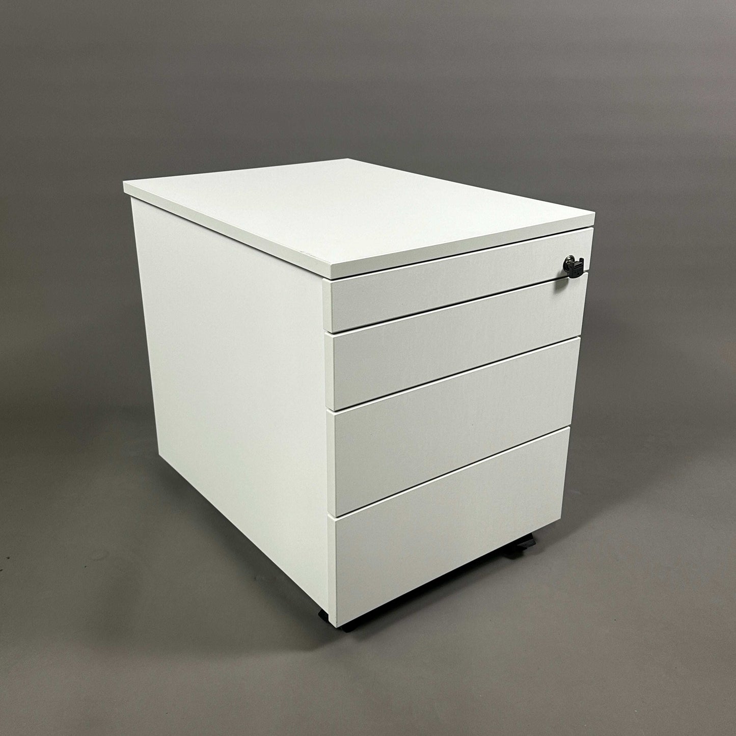 Ophelis Rollcontainer abschließbar weiß mit 4 Schubladen aus beschichtetem Holz, Maße 56x45x60 cm