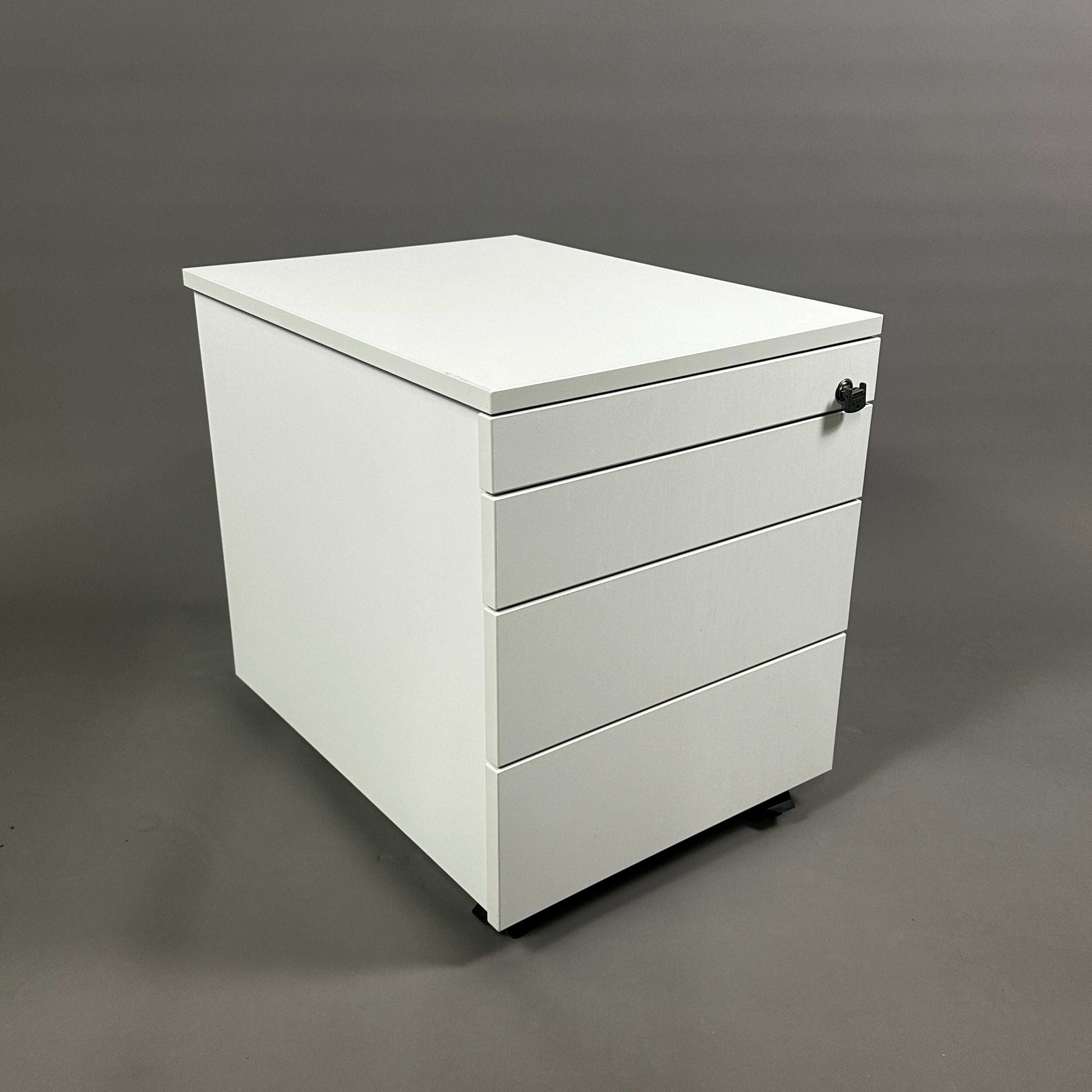 Ophelis Rollcontainer abschließbar weiß mit 4 Schubladen aus beschichtetem Holz, Maße 56x45x60 cm