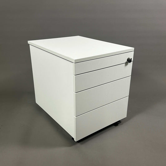 Ophelis Rollcontainer abschließbar weiß mit 4 Schubladen aus beschichtetem Holz, Maße 56x45x60 cm