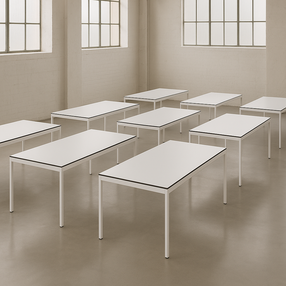 Paket: 9x HPL Schreibtische/Labortische 180x90 weiß [AKTION -90%]