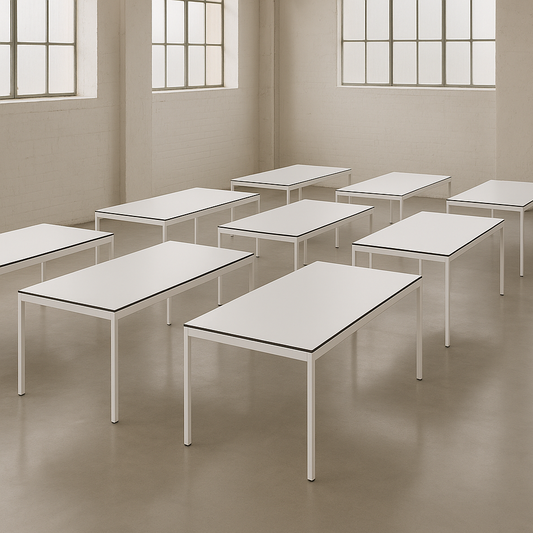 Paket: 9x HPL Schreibtische/Labortische 180x90 weiß [AKTION -90%]