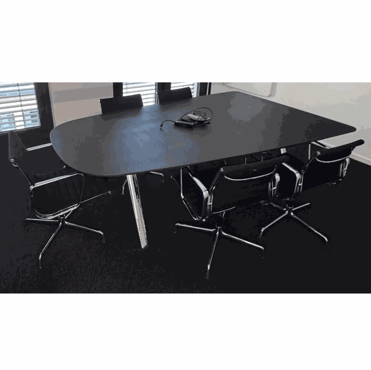 Renz Konferenztisch 240x148cm conference table with smoked oak top and chrome frame with cable management system