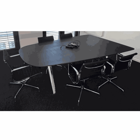 Renz Konferenztisch 240x148cm conference table with smoked oak top and chrome frame with cable management system