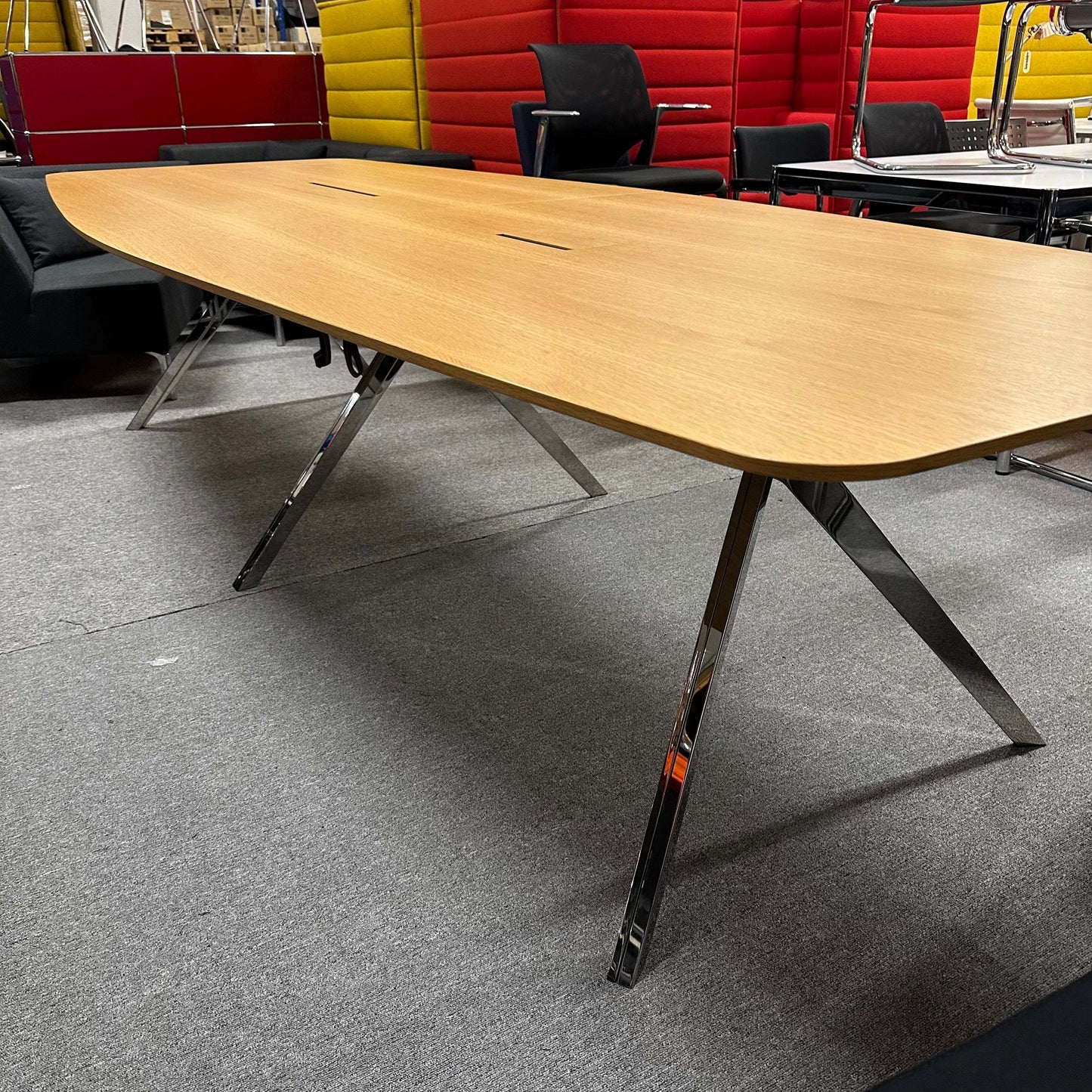 Renz Konferenztisch large wooden conference table 320x120cm with metal legs in office setting