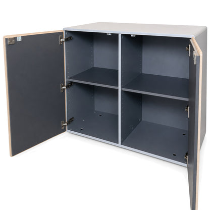 Renz Sideboard Star mit zwei offenen Türen, anthrazitfarbenem Innenraum und Kanten in gebeizter Eiche, 100x83x47cm.