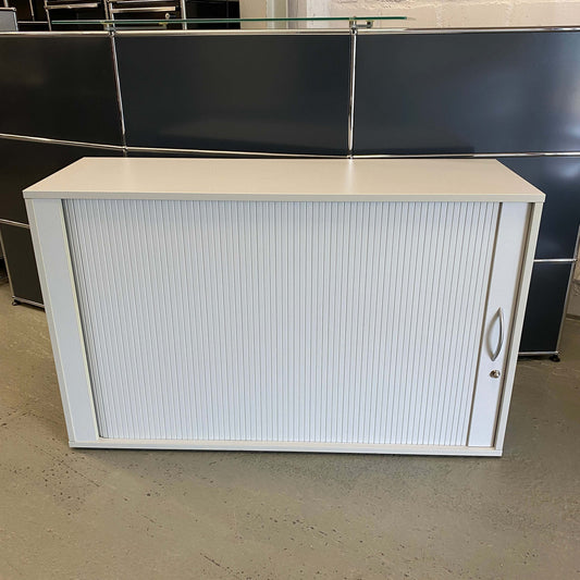 White Rollladenschrank 2OH cabinet with sliding tambour door, measuring 120x75x40cm