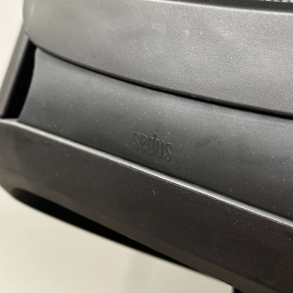 Close-up of black SEDUS se:flex office chair with adjustable ergonomic features and solid build quality