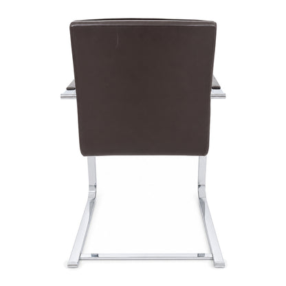 Sitag Freischwinger Stuhl in Braun mit hochwertigem Lederbezug und glänzendem Chrom-Gestell in moderner Optik.