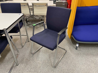 Sedus Freischwinger ergonomic office chair with navy blue fabric and chrome cantilever frame