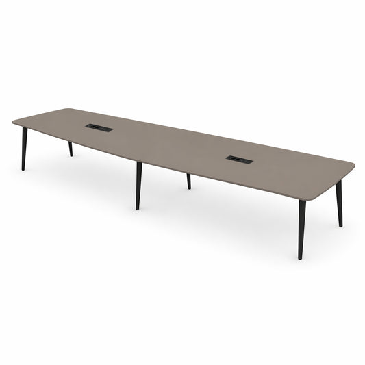 Sedus Mastermind Konferenztisch, 520x130cm, warmgraue Kunstharzplatte, schwarze Beine, integrierte Mediakit-Module.