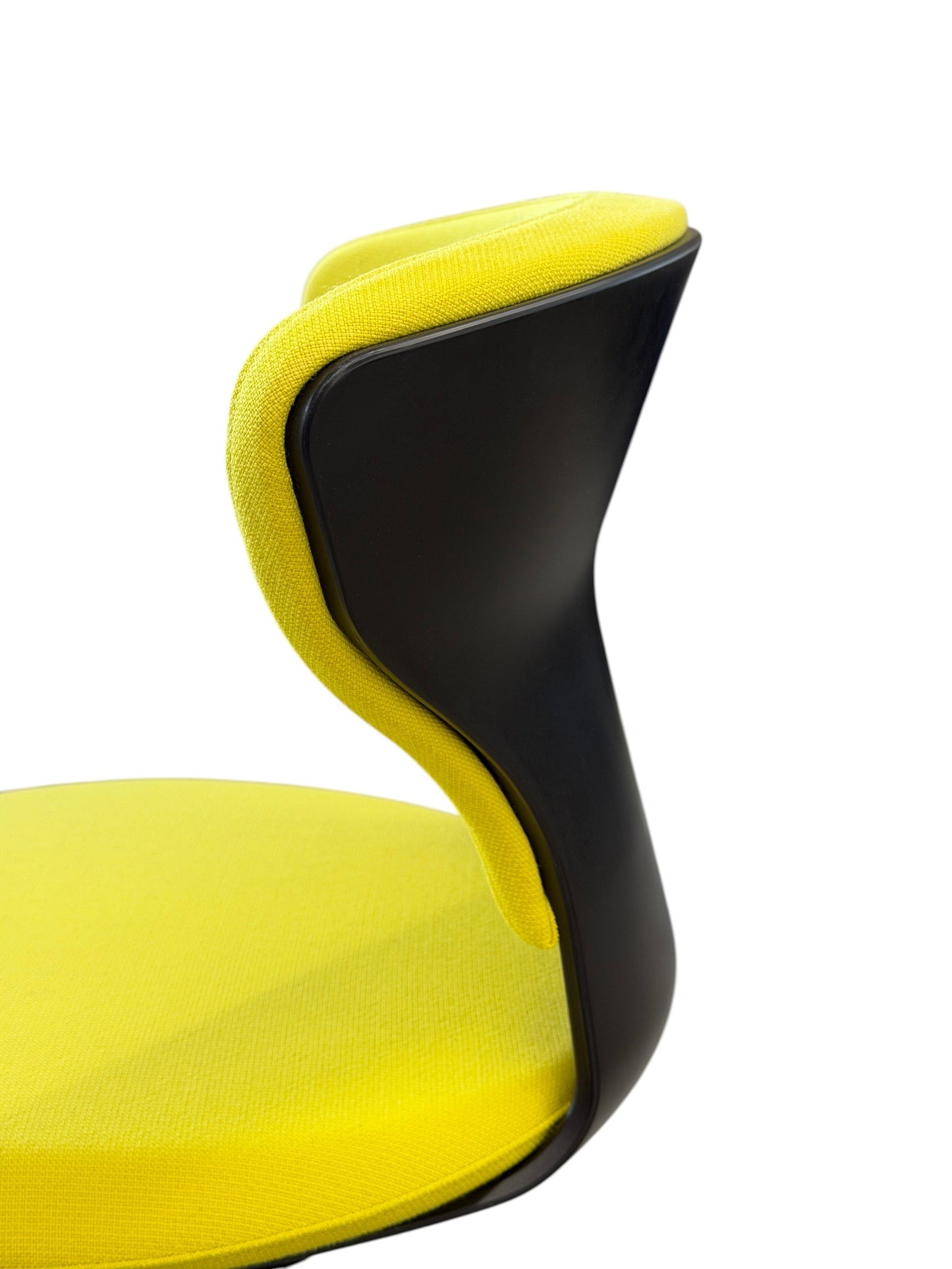 Sedus Turn around 181 high desk chair in bright yellow fabric with black polypropylene back.