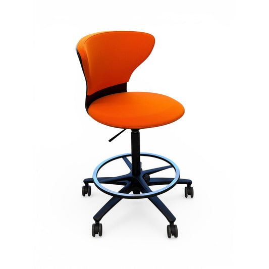 Sedus Turn around 181 high desk chair in vibrant orange fabric with black base and footring.